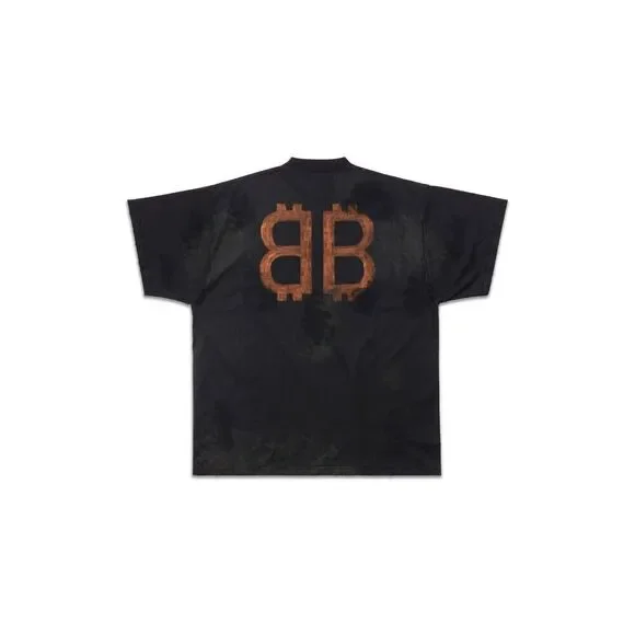 Balenciaga Crypto T-Shirt Oversized Black Faded vintage jersey Mens Size 2 Med - Picture 2 of 8